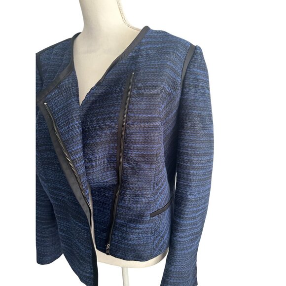 MARY KAY for Twinhill  Blue Black Knit Jacket Dress Blazer Size 14 - Picture 4 of 7